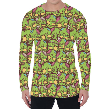 Cute Zombie Pattern Print Men's Long Sleeve T-Shirt