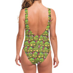 Cute Zombie Pattern Print One Piece Swimsuit