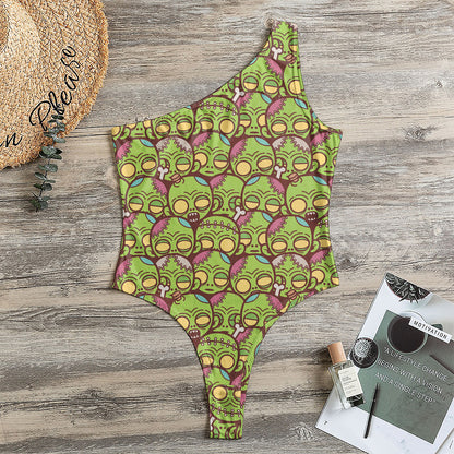 Cute Zombie Pattern Print One Shoulder Bodysuit