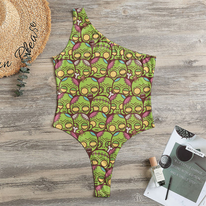 Cute Zombie Pattern Print One Shoulder Bodysuit
