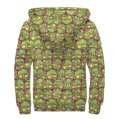Cute Zombie Pattern Print Sherpa Lined Zip Up Hoodie