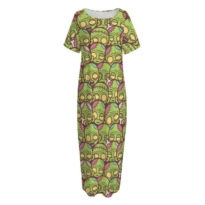 Cute Zombie Pattern Print Short Sleeve Long Nightdress