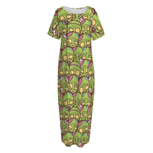 Cute Zombie Pattern Print Short Sleeve Long Nightdress