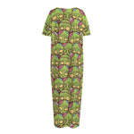 Cute Zombie Pattern Print Short Sleeve Long Nightdress