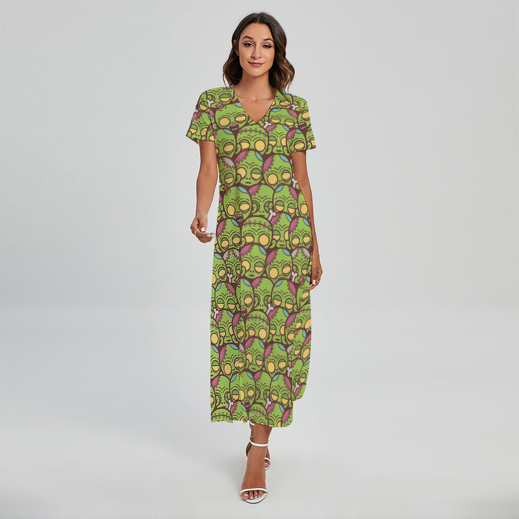Cute Zombie Pattern Print Short Sleeve Maxi Dress