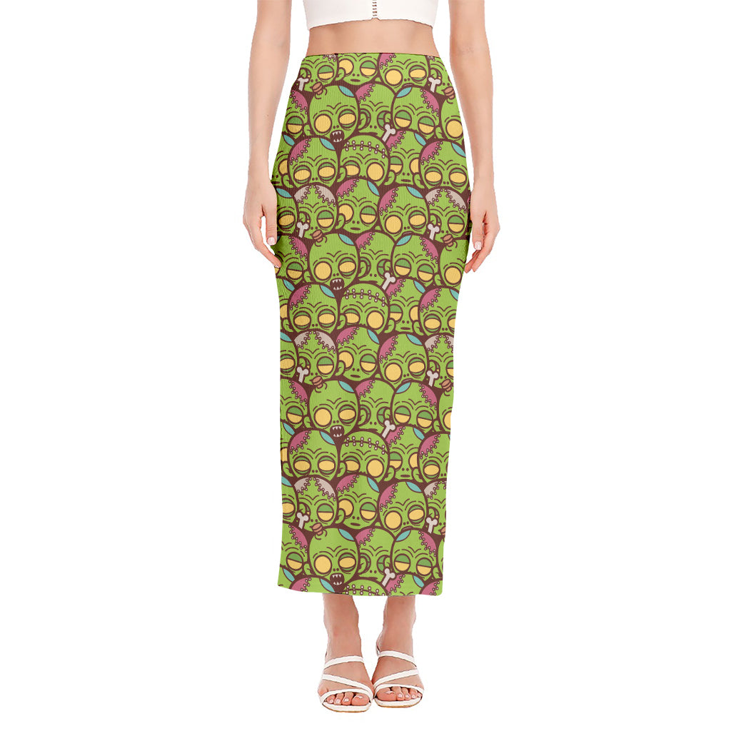 Cute Zombie Pattern Print Side Slit Maxi Skirt