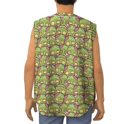 Cute Zombie Pattern Print Sleeveless Baseball Jersey