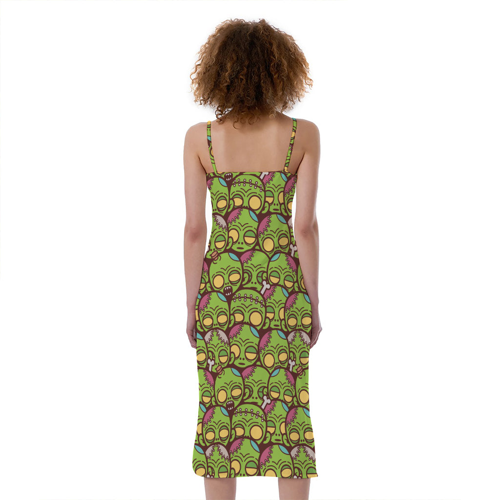 Cute Zombie Pattern Print Slim Fit Midi Cami Dress