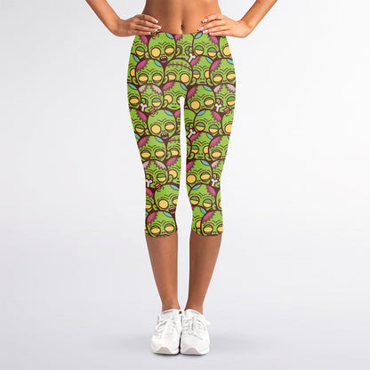 Cute Zombie Pattern Print Women's Capri Leggings