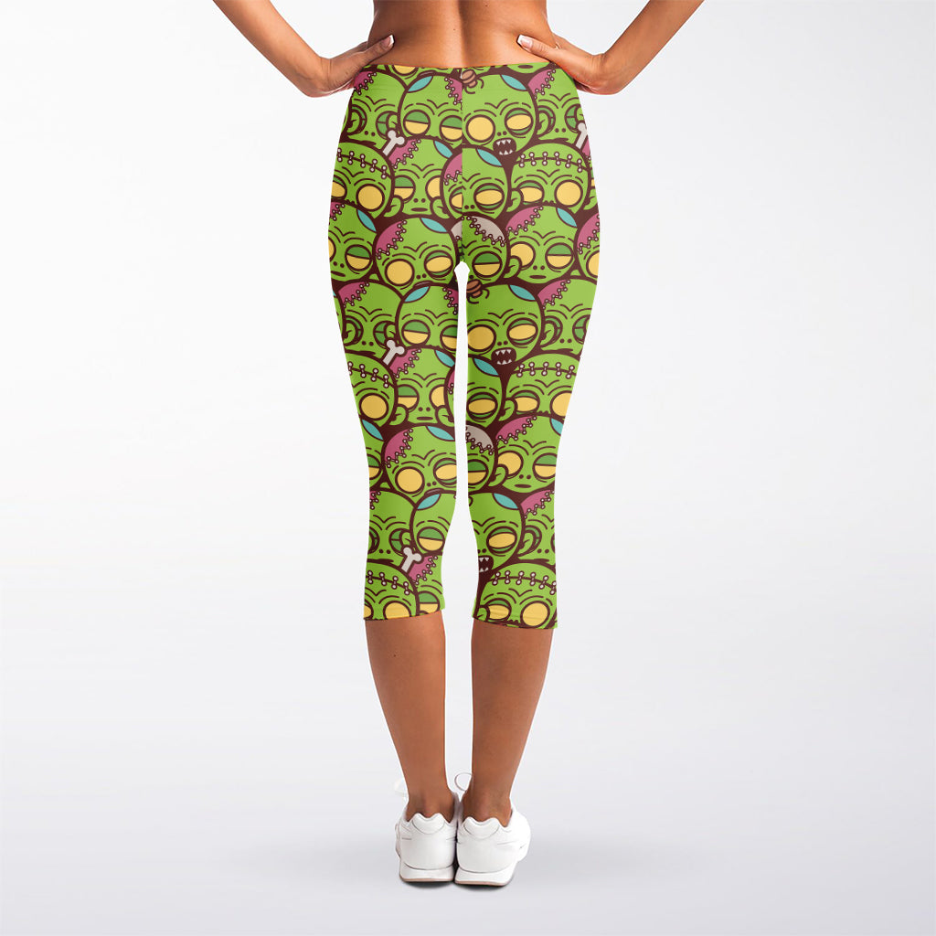 Cute Zombie Pattern Print Women's Capri Leggings
