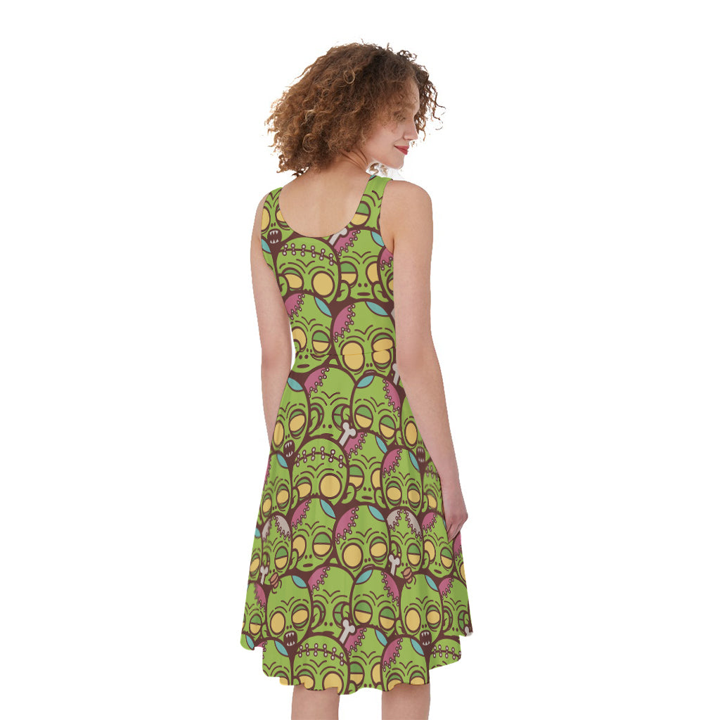 Cute Zombie Pattern Print Women's Sleeveless Dress
