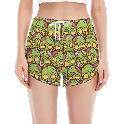 Cute Zombie Pattern Print Women's Split Running Shorts