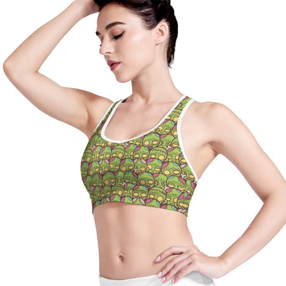 Cute Zombie Pattern Print Women's Sports Bra