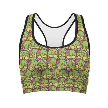 Cute Zombie Pattern Print Women's Sports Bra