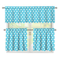 Cyan And White Polka Dot Pattern Print 3 Piece Kitchen Curtains
