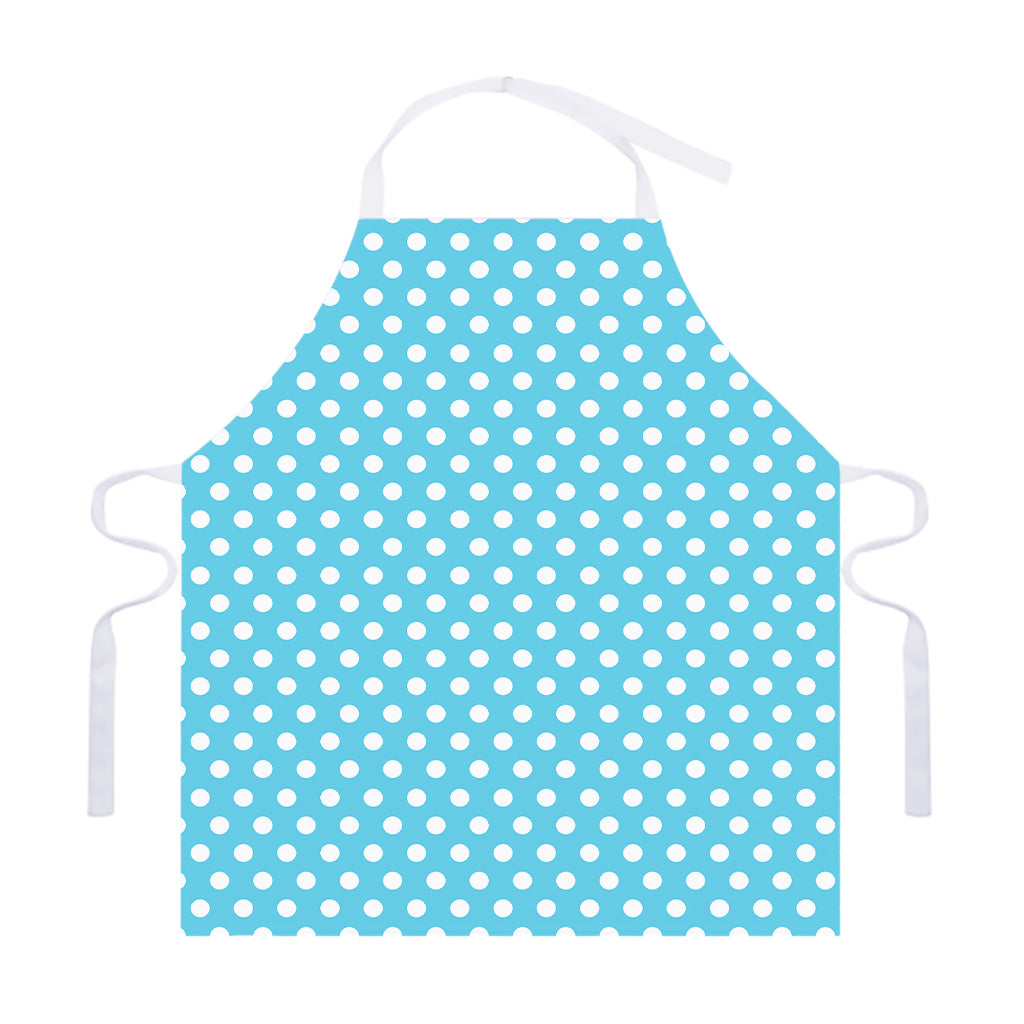 Cyan And White Polka Dot Pattern Print Adjustable Apron