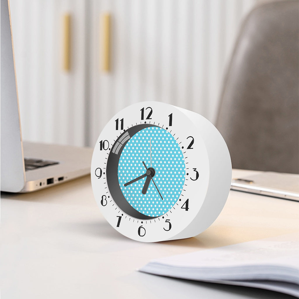 Cyan And White Polka Dot Pattern Print Alarm Clock