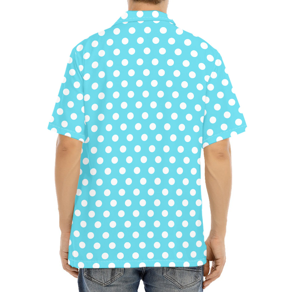 Cyan And White Polka Dot Pattern Print Aloha Shirt