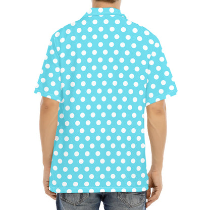 Cyan And White Polka Dot Pattern Print Aloha Shirt