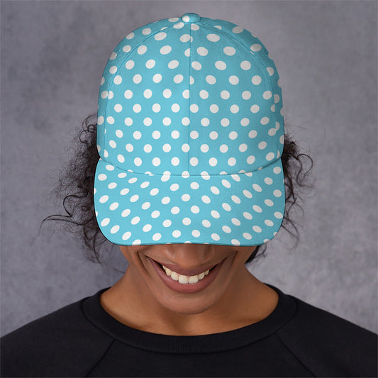 Cyan And White Polka Dot Pattern Print Baseball Cap