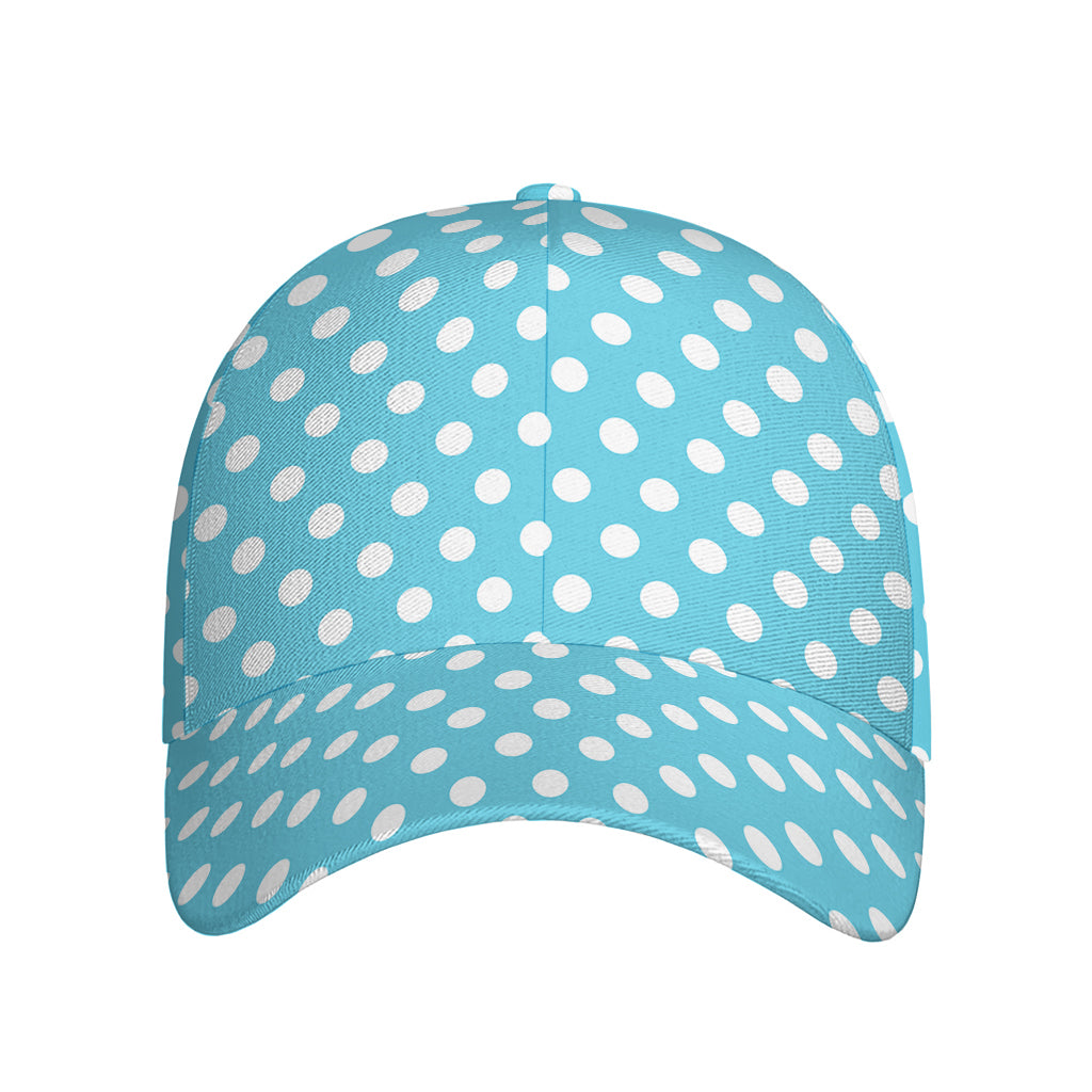 Cyan And White Polka Dot Pattern Print Baseball Cap