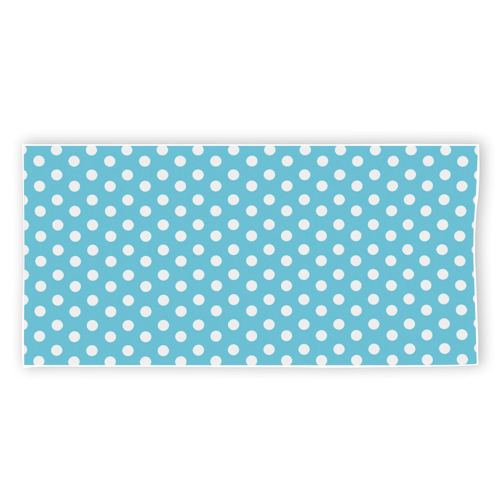 Cyan And White Polka Dot Pattern Print Beach Towel