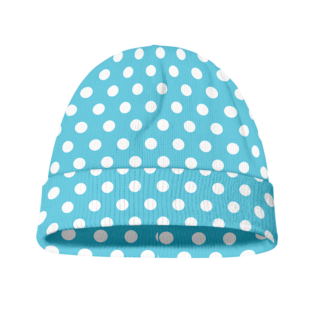 Cyan And White Polka Dot Pattern Print Beanie