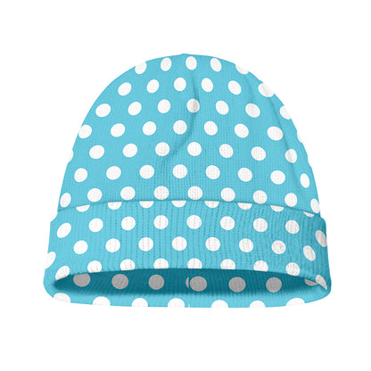 Cyan And White Polka Dot Pattern Print Beanie