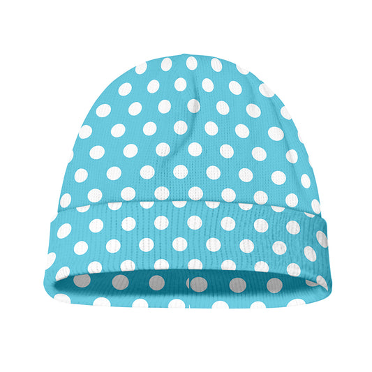 Cyan And White Polka Dot Pattern Print Beanie