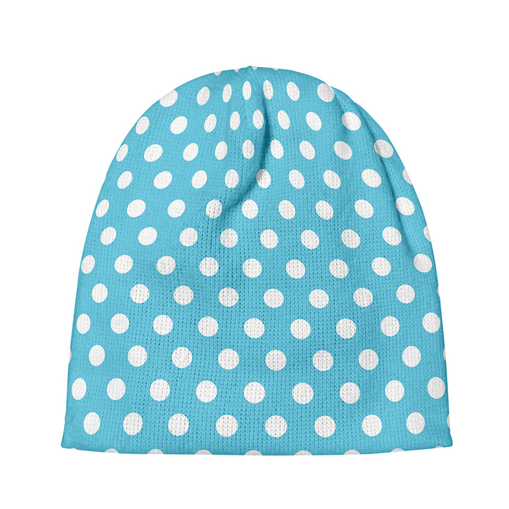 Cyan And White Polka Dot Pattern Print Beanie