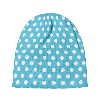 Cyan And White Polka Dot Pattern Print Beanie