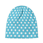 Cyan And White Polka Dot Pattern Print Beanie