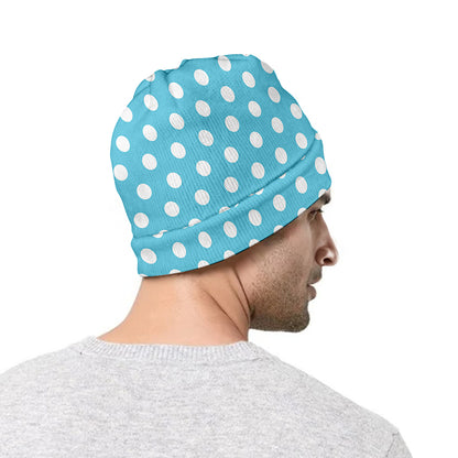 Cyan And White Polka Dot Pattern Print Beanie