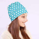 Cyan And White Polka Dot Pattern Print Beanie