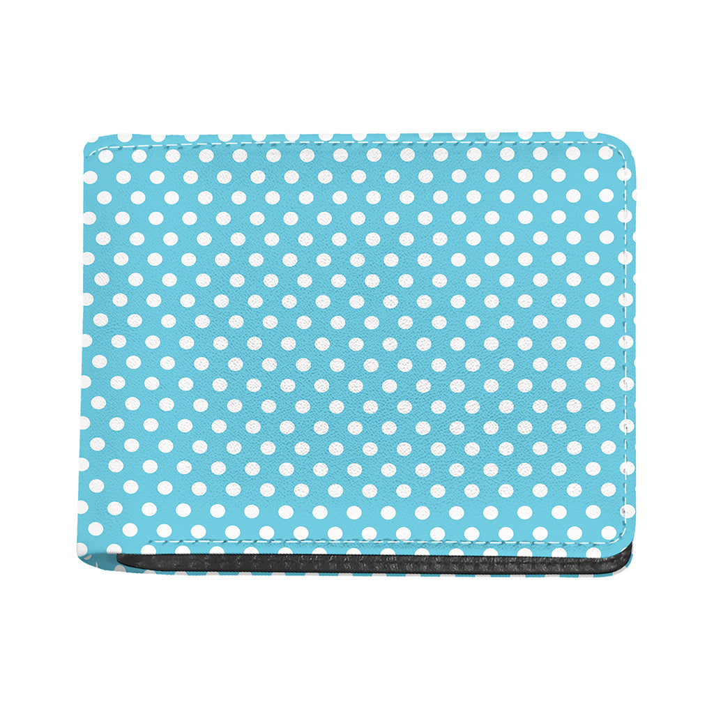 Cyan And White Polka Dot Pattern Print Bifold Wallet