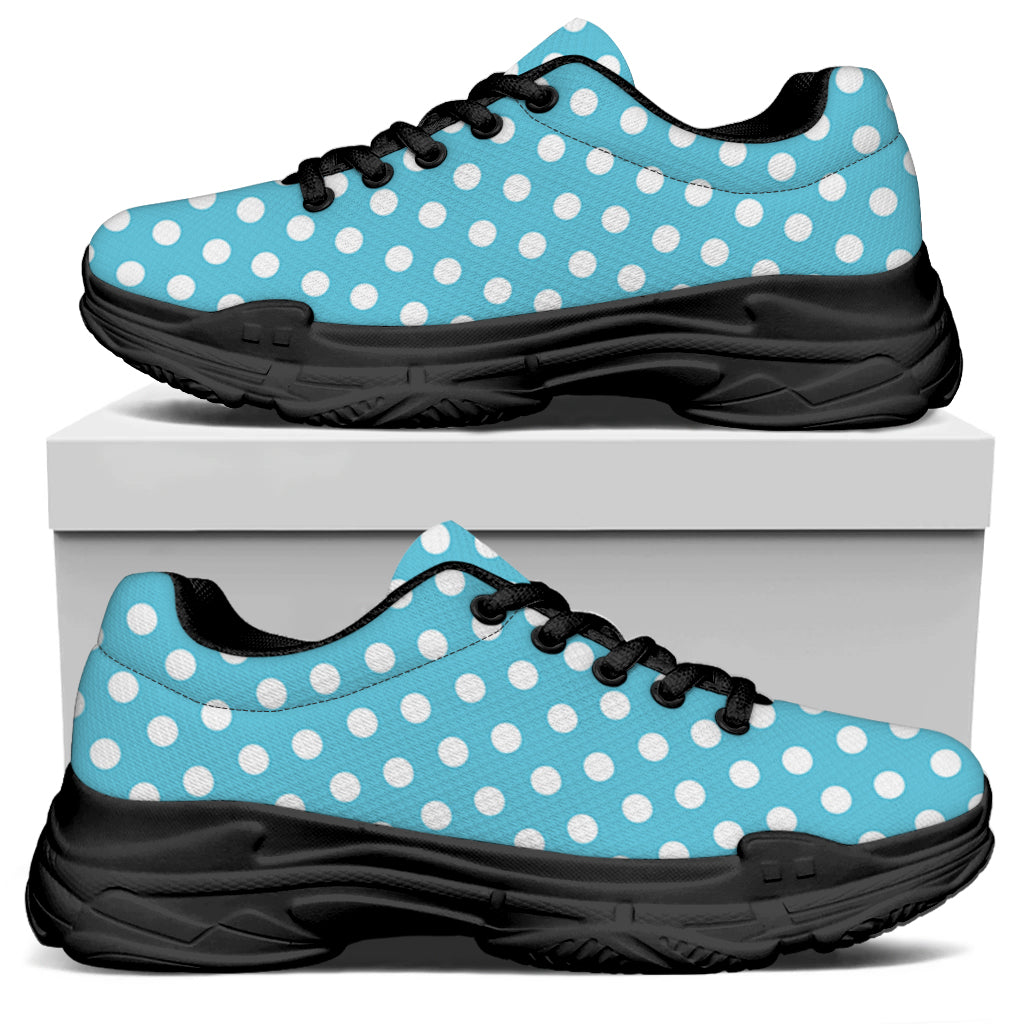 Cyan And White Polka Dot Pattern Print Black Chunky Shoes