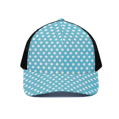 Cyan And White Polka Dot Pattern Print Black Mesh Trucker Cap