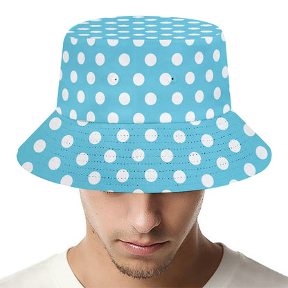 Cyan And White Polka Dot Pattern Print Bucket Hat