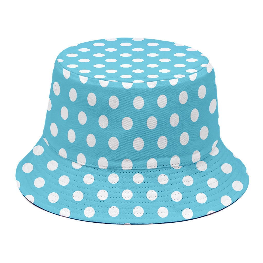 Cyan And White Polka Dot Pattern Print Bucket Hat