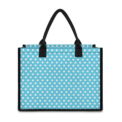 Cyan And White Polka Dot Pattern Print Canvas Tote Bag