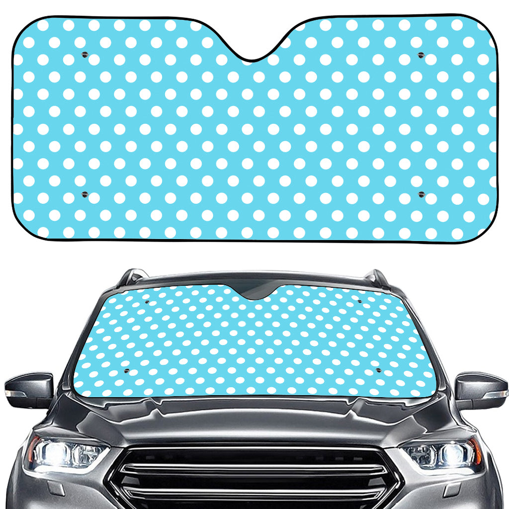 Cyan And White Polka Dot Pattern Print Car Windshield Sun Shade