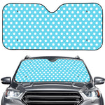 Cyan And White Polka Dot Pattern Print Car Windshield Sun Shade