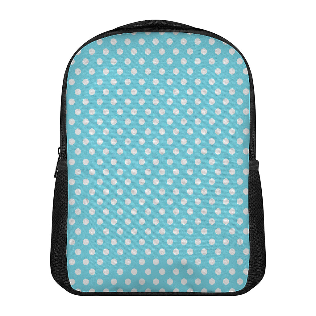 Cyan And White Polka Dot Pattern Print Casual Backpack