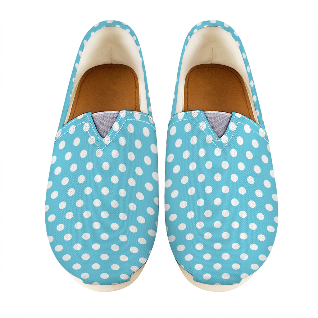 Cyan And White Polka Dot Pattern Print Casual Shoes