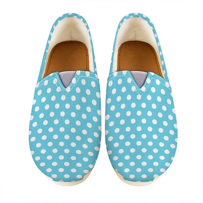 Cyan And White Polka Dot Pattern Print Casual Shoes