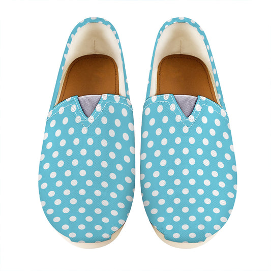 Cyan And White Polka Dot Pattern Print Casual Shoes