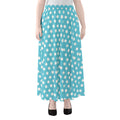 Cyan And White Polka Dot Pattern Print Chiffon Maxi Skirt