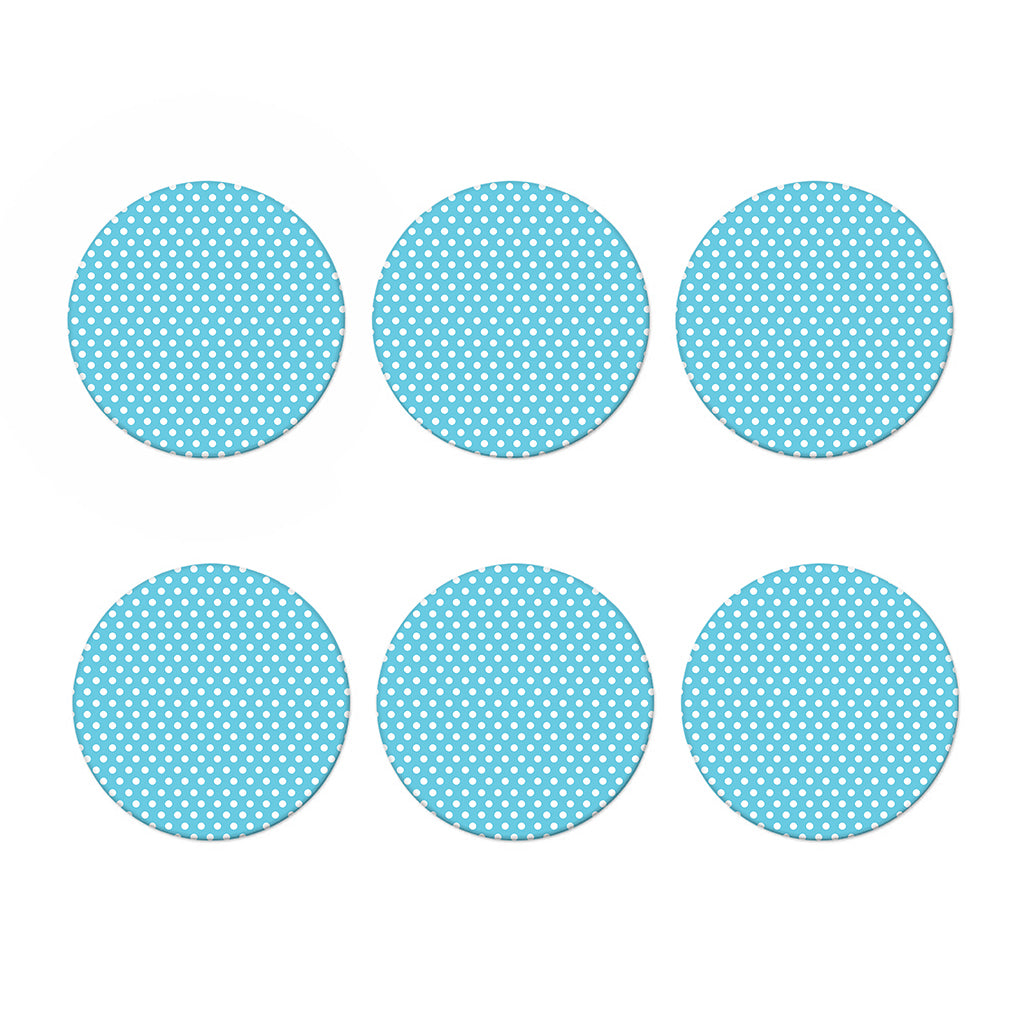 Cyan And White Polka Dot Pattern Print Coaster Set