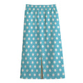 Cyan And White Polka Dot Pattern Print Cotton Front Slit Maxi Skirt