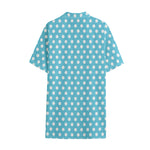 Cyan And White Polka Dot Pattern Print Cotton Hawaiian Shirt